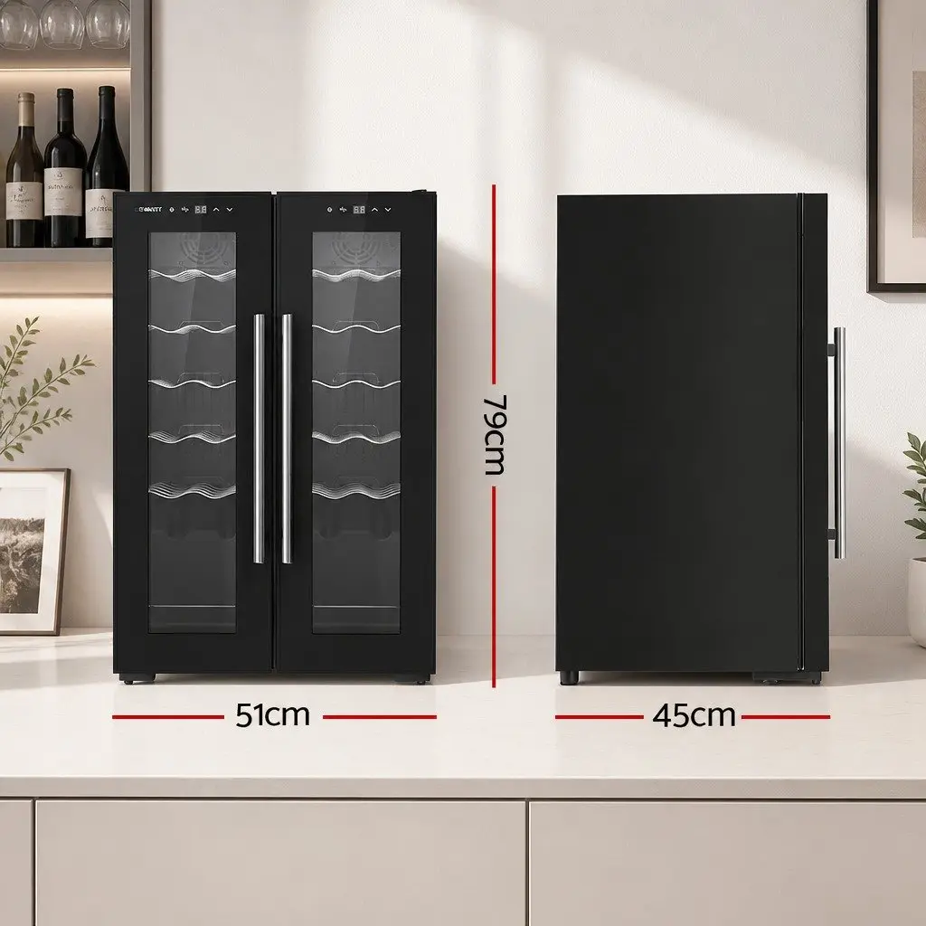 Wine Fridge Cooler Dual Zone for Home and Commercial Use 24 Bottles Black