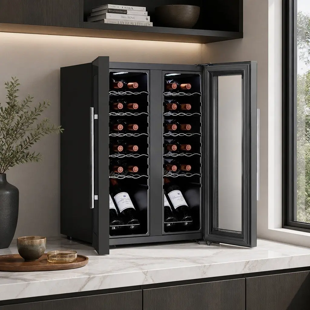 Wine Fridge Cooler Dual Zone for Home and Commercial Use 24 Bottles Black