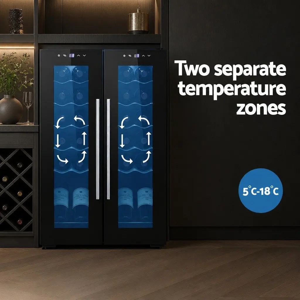 Wine Fridge Cooler Dual Zone for Home and Commercial Use 24 Bottles Black