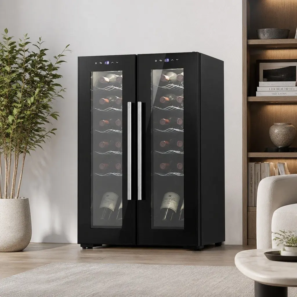 Wine Fridge Cooler Dual Zone for Home and Commercial Use 24 Bottles Black
