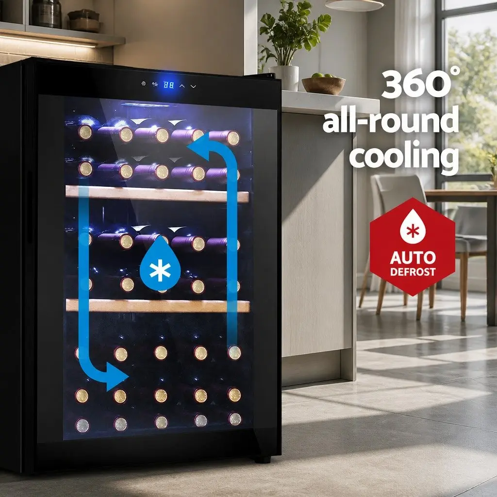 Wine Fridge Cooler 34 Bottles Black Beverage Chiller Touch Control Temperature