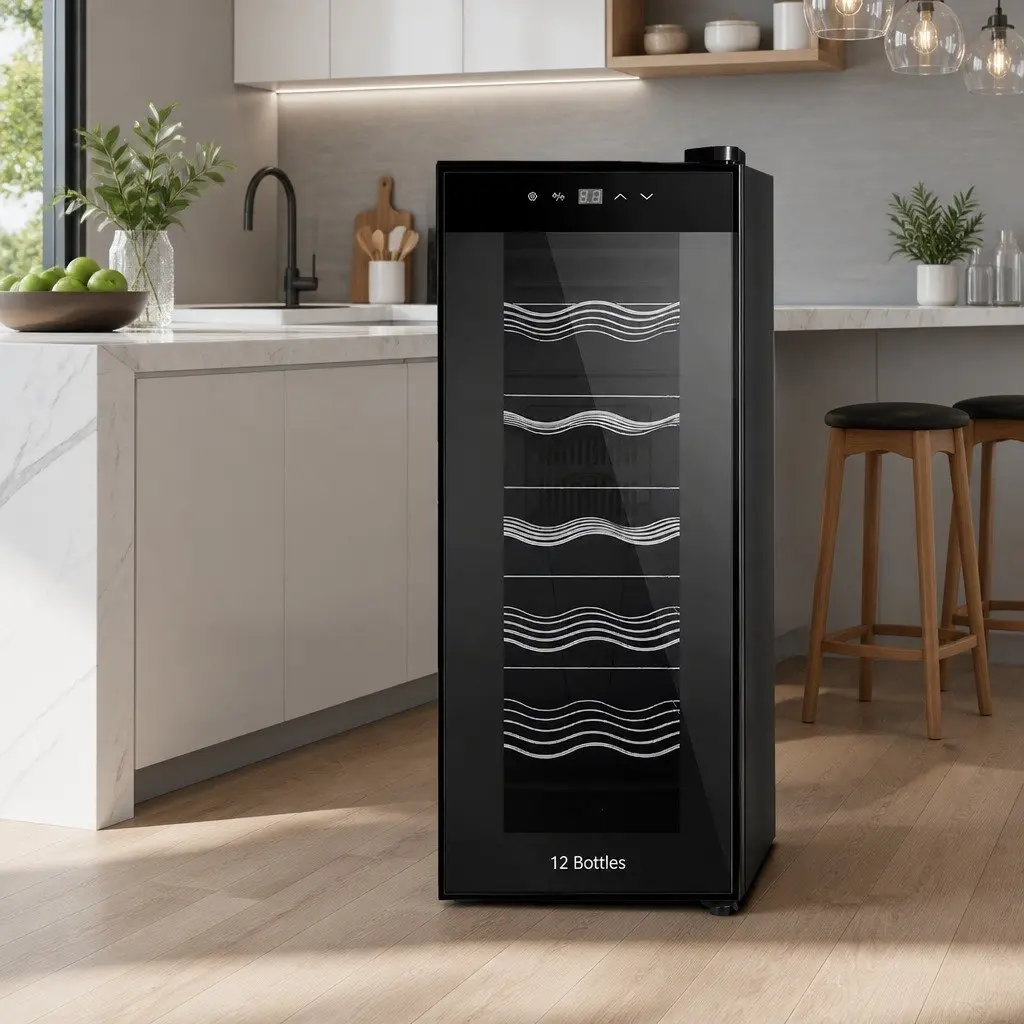 Wine Fridge Cooler 12 Bottles Compact Black Thermoelectric Storage for Home