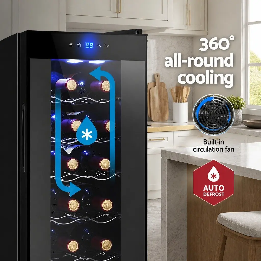 Wine Fridge Cooler 12 Bottles Compact Black Thermoelectric Storage for Home