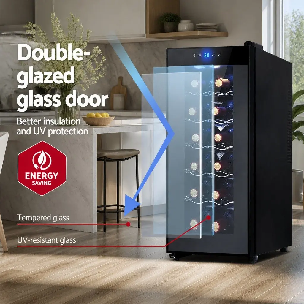 Wine Fridge Cooler 12 Bottles Compact Black Thermoelectric Storage for Home