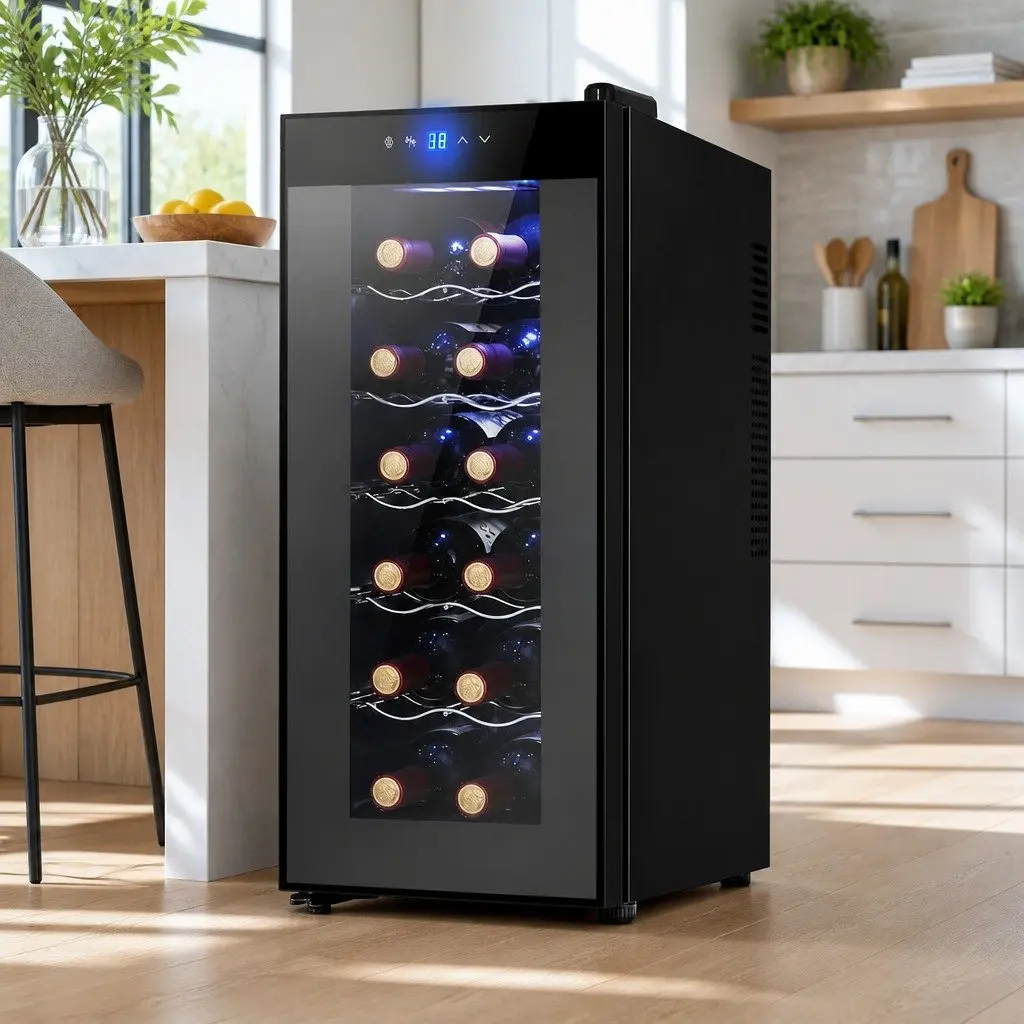 Wine Fridge Cooler 12 Bottles Compact Black Thermoelectric Storage for Home