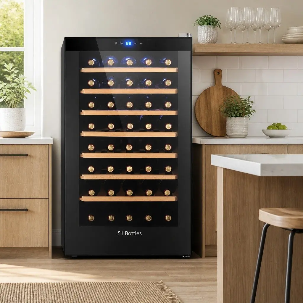 Wine Fridge Cooler for Home Use 51 Bottles Black
