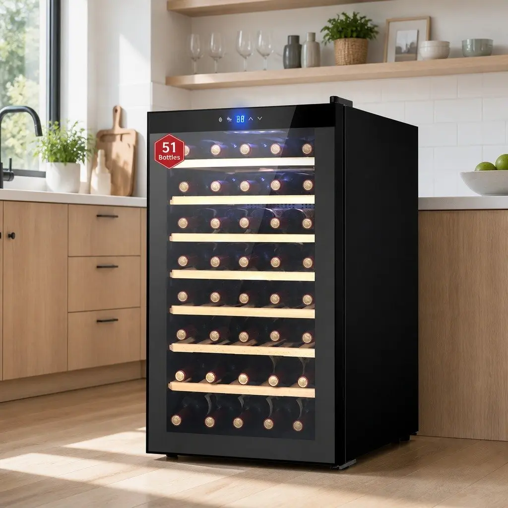 Wine Fridge Cooler for Home Use 51 Bottles Black