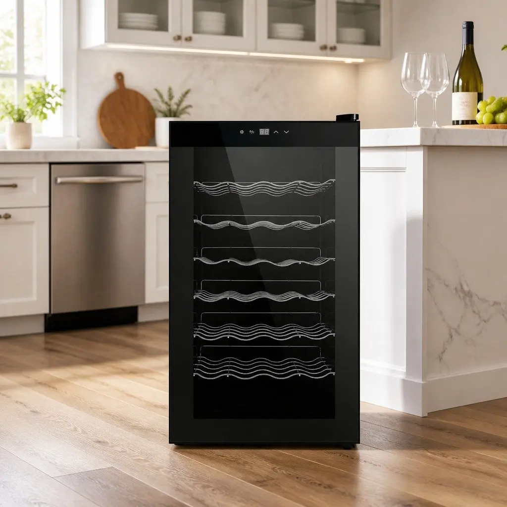 Wine Fridge Cooler for Home 28 Bottles Black Thermoelectric Temperature Control