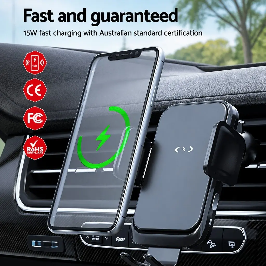 Wireless Car Charger Mount for Car Use 15W Fast Charging Black