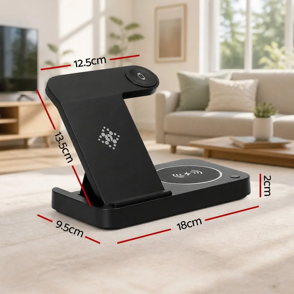 4-in-1 Wireless Charger Station Fast Charging Phone iWatch Airpods USB Black
