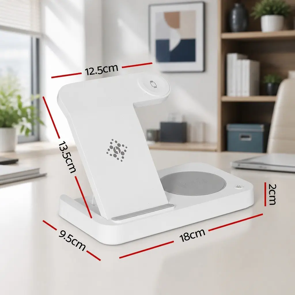 4-in-1 Wireless Charger Dock Fast Charging Station for Phone Watch Earbuds White