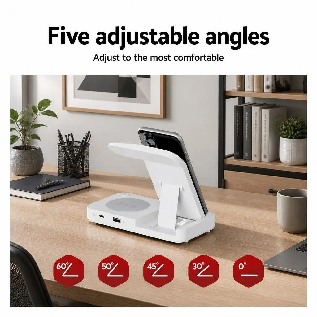 4-in-1 Wireless Charger Dock Fast Charging Station for Phone Watch Earbuds White