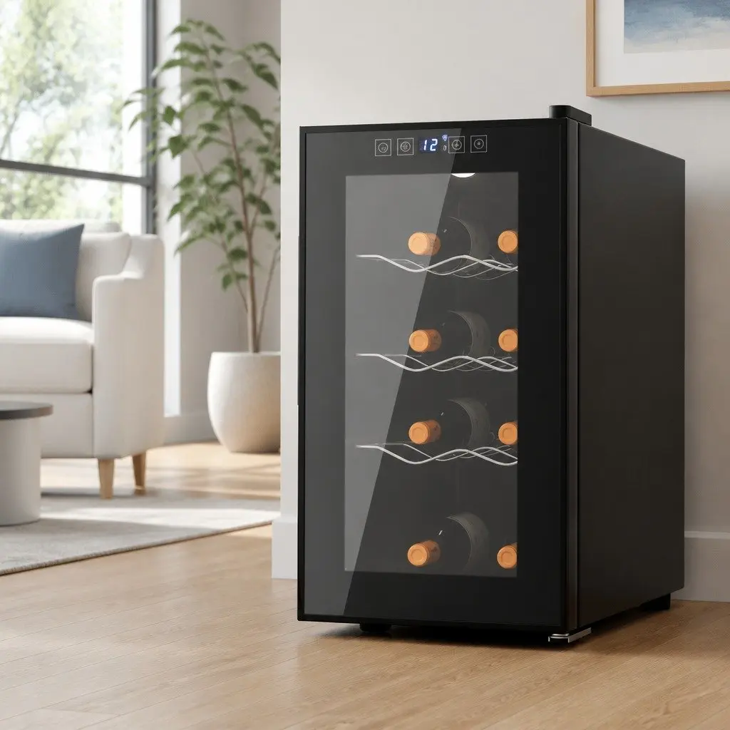 8-Bottle Black Wine Cooler with Thermoelectric System