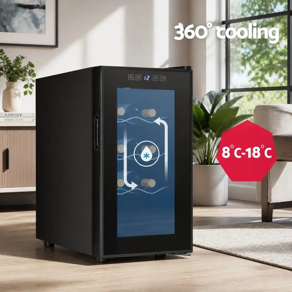 8-Bottle Black Wine Cooler with Thermoelectric System