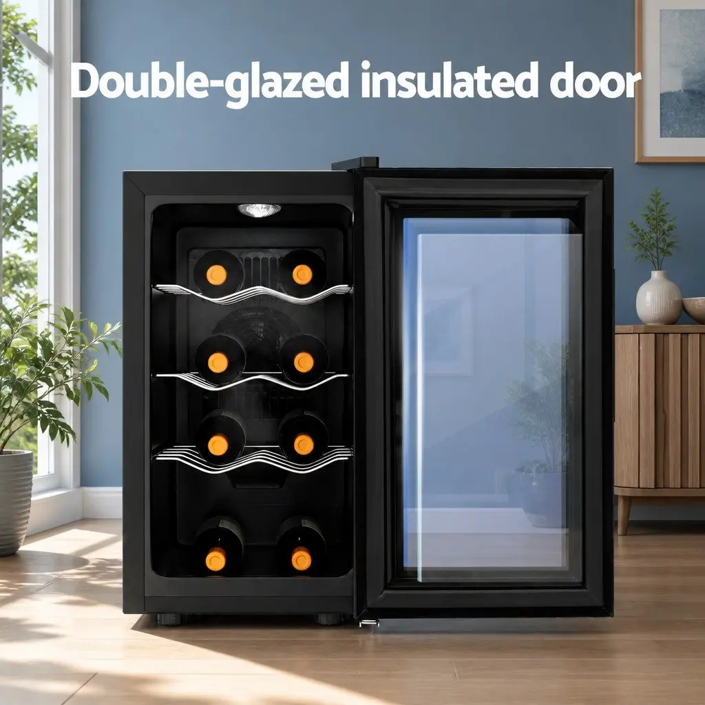 8-Bottle Black Wine Cooler with Thermoelectric System