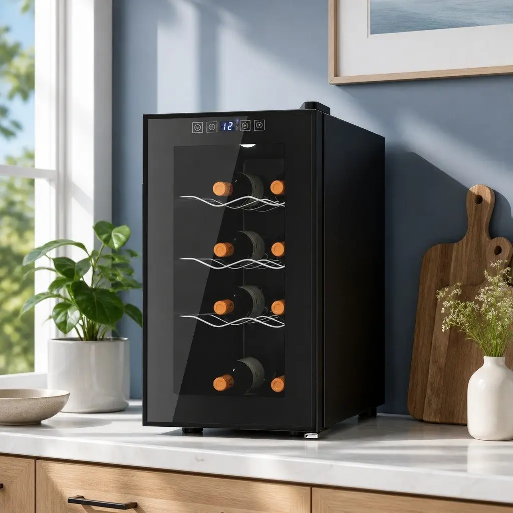 8-Bottle Black Wine Cooler with Thermoelectric System