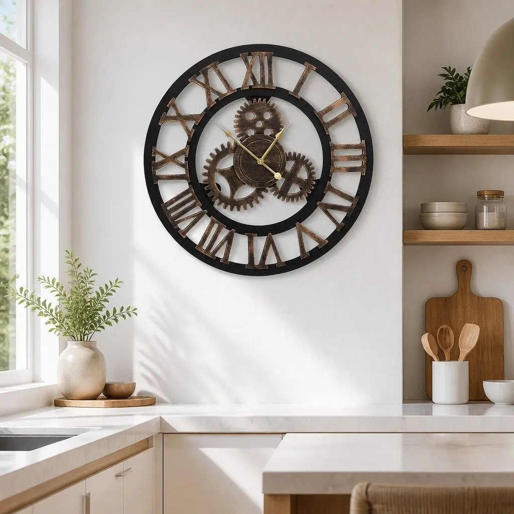 80cm Steampunk Wall Clock with 3D Roman Numerals