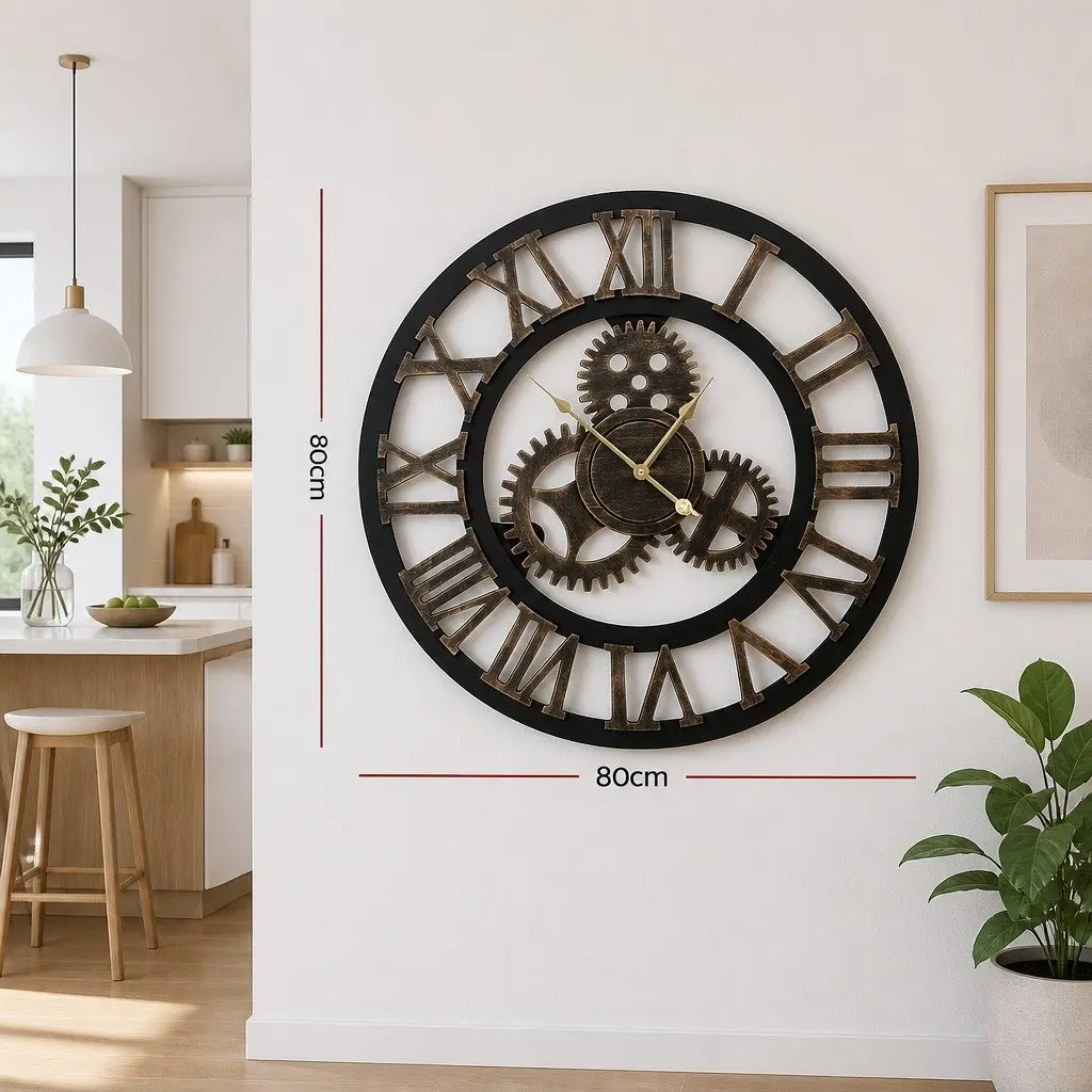80cm Steampunk Wall Clock with 3D Roman Numerals