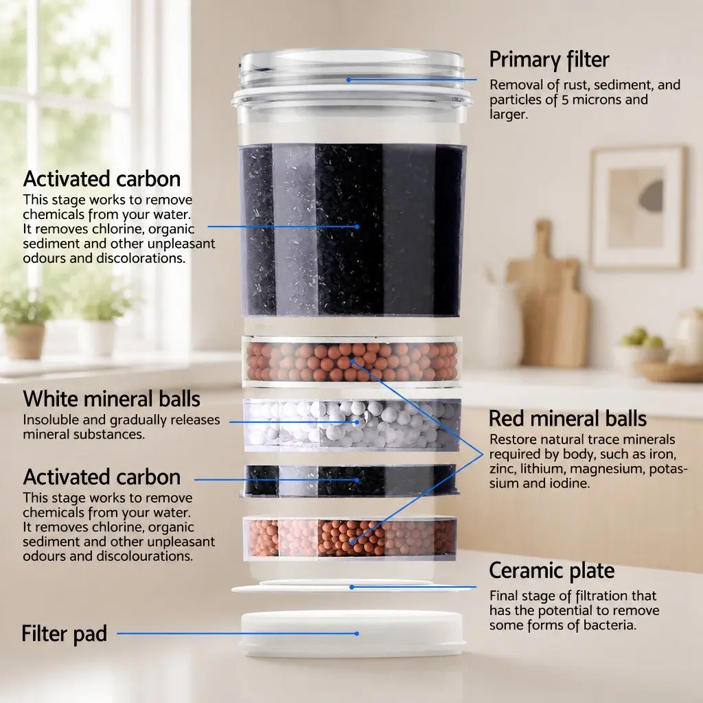 22L Water Cooler Dispenser Benchtop Three Taps Hot Cold Room Temperature Filter