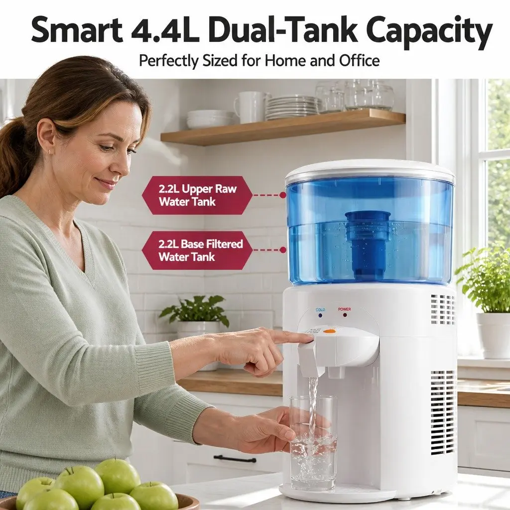 Benchtop Water Cooler Dispenser 5L Dual Tap Room Temperature Cold Water Purifier