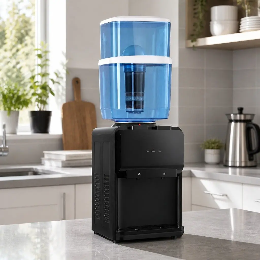 Water Cooler Dispenser Kitchen Bench Top 22L Black Blue Filtration