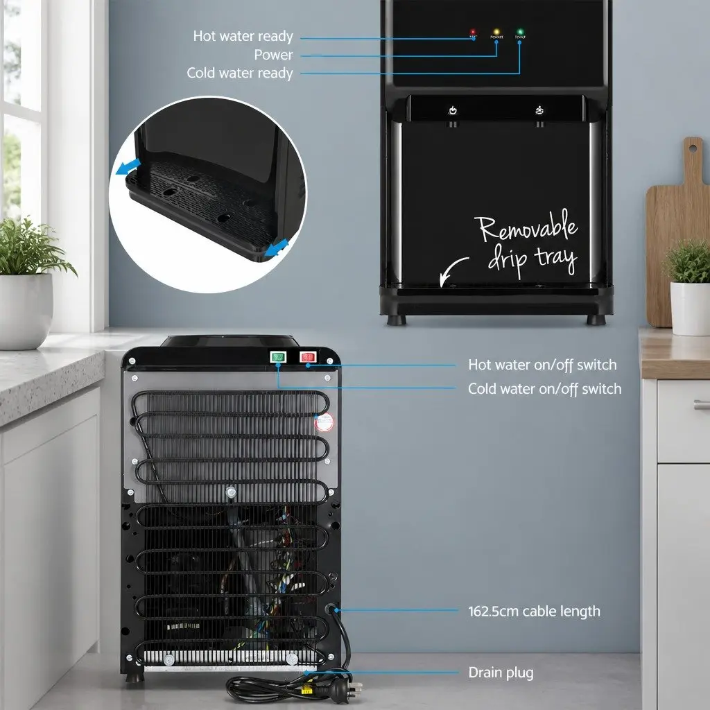 Water Cooler Dispenser Bench Top Black Hot Cold Dual Tap Desktop Kitchen