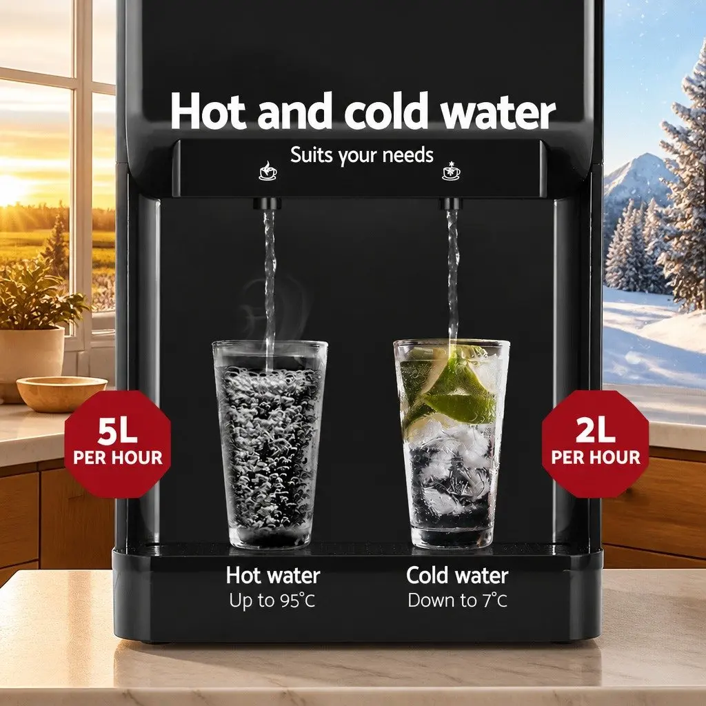 Water Cooler Dispenser Bench Top Black Hot Cold Dual Tap Desktop Kitchen