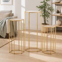 3-Piece Gold Hexagon Wedding Stand Set Metal Pedestal Backdrop Display Plinth