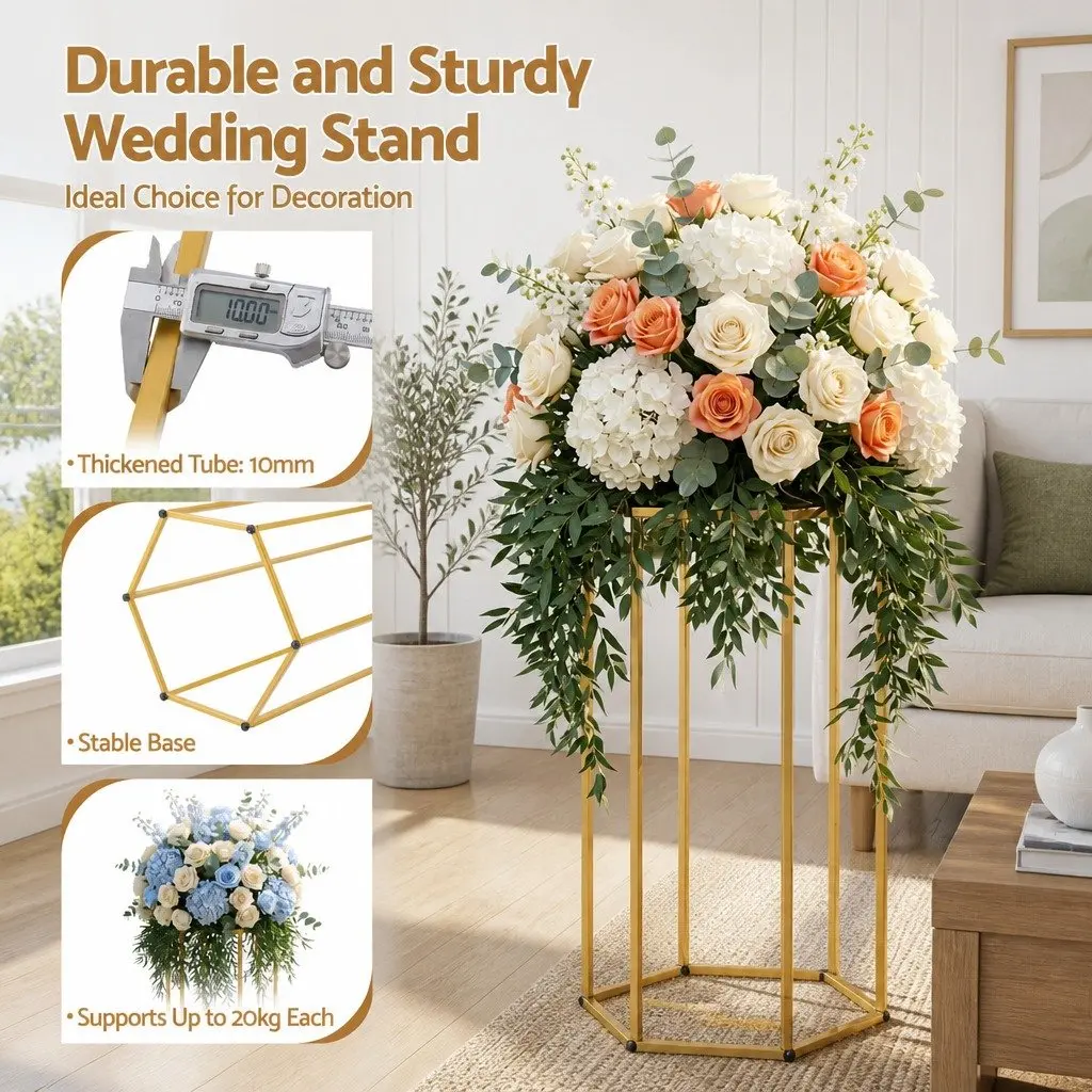 3-Piece Gold Hexagon Wedding Stand Set Metal Pedestal Backdrop Display Plinth