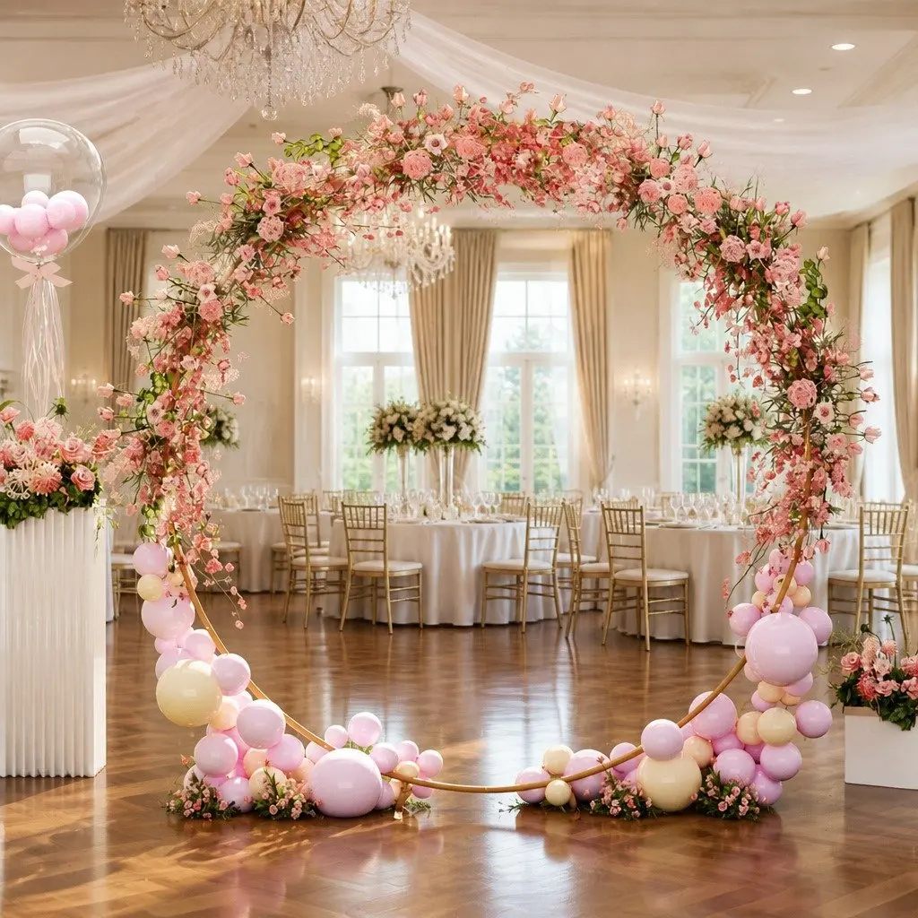 2M Round Backdrop Stand Wedding Party Flower Balloon Display Decor Metal Frame