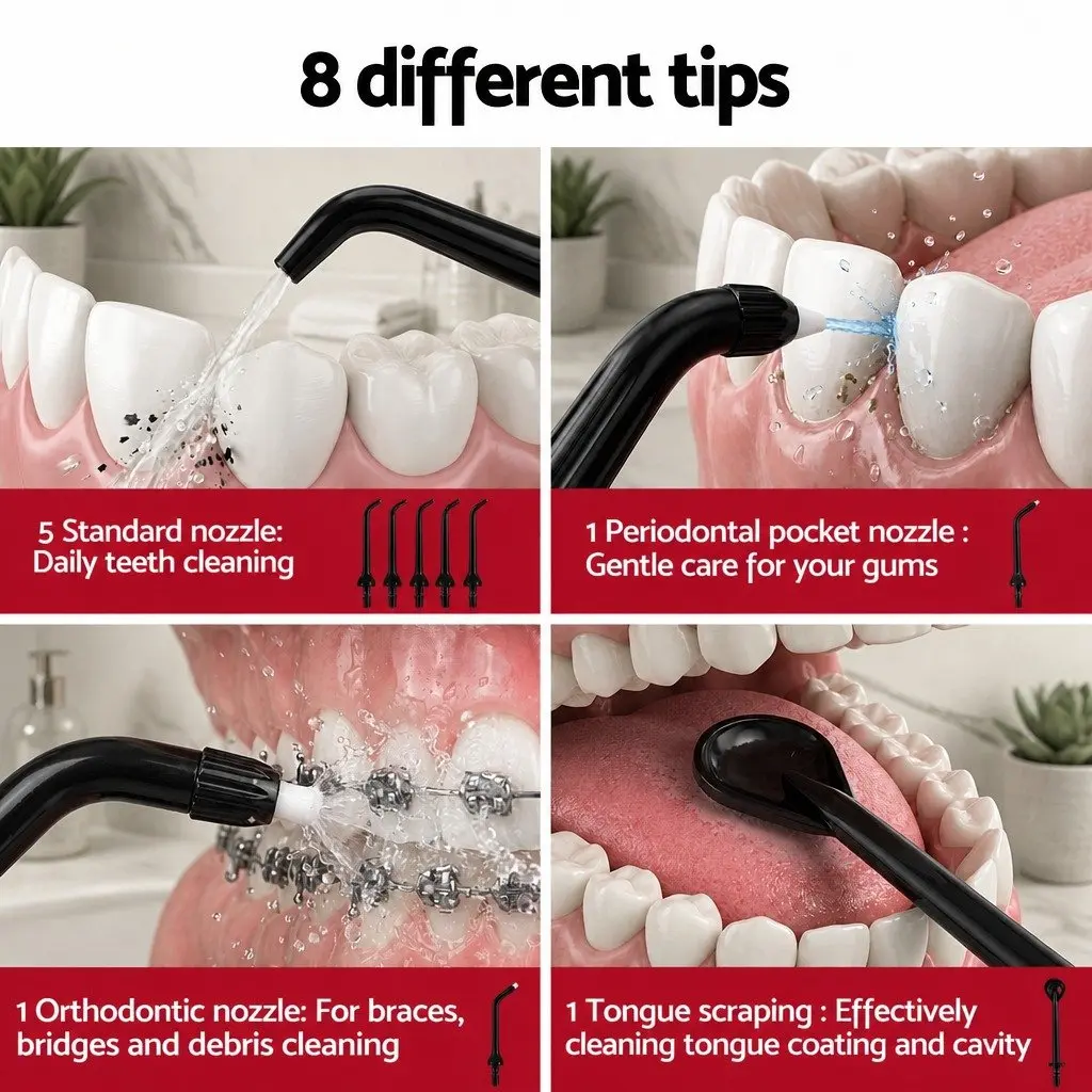 Cordless Oral Irrigator Water Flosser for Dental Care 350ml Black with 5 Pressure Settings and Multiple Nozzle Tips
