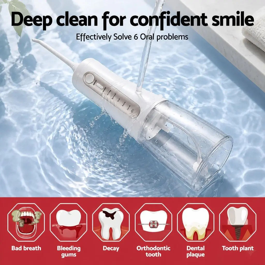 Cordless Water Flosser Oral Irrigator Rechargeable Teeth Cleaner 350ml Tank