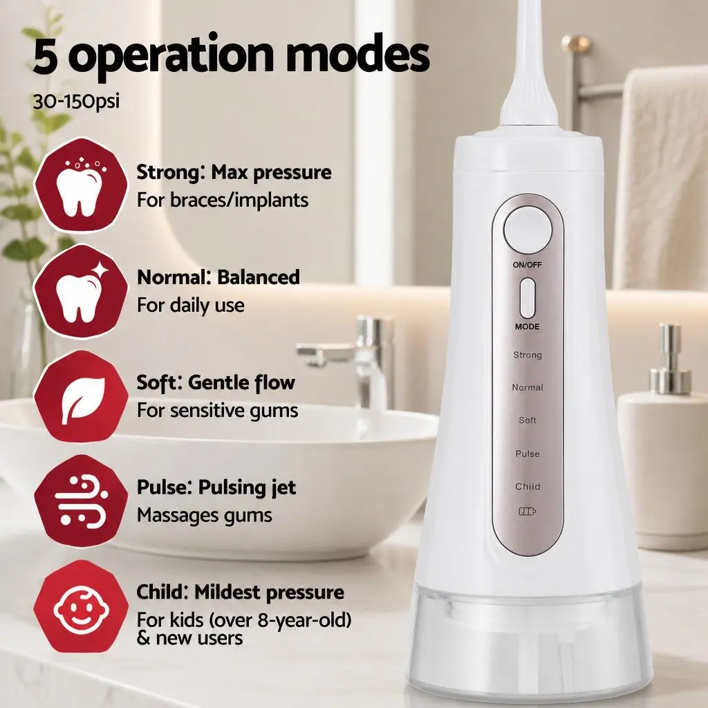 Cordless Water Flosser Oral Irrigator Rechargeable Teeth Cleaner 350ml Tank