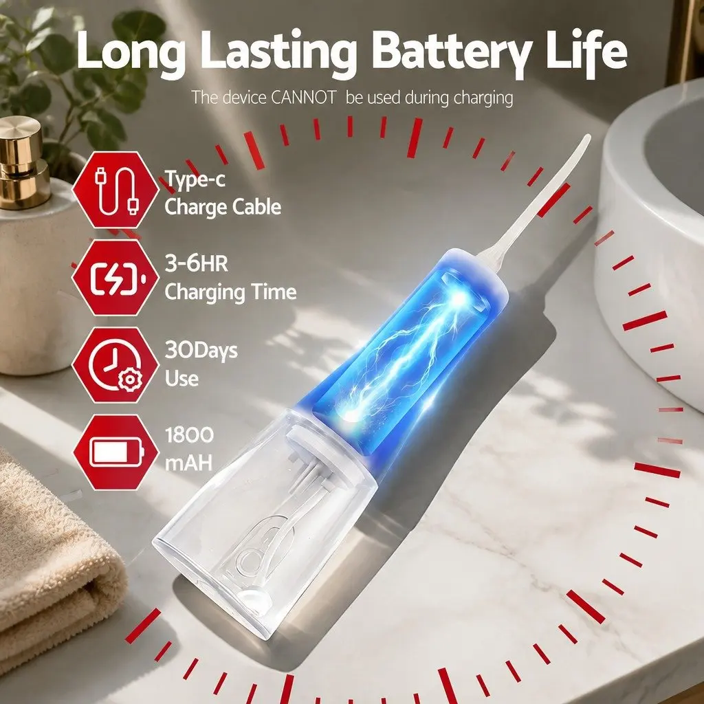 Cordless Water Flosser Oral Irrigator Rechargeable Teeth Cleaner 350ml Tank