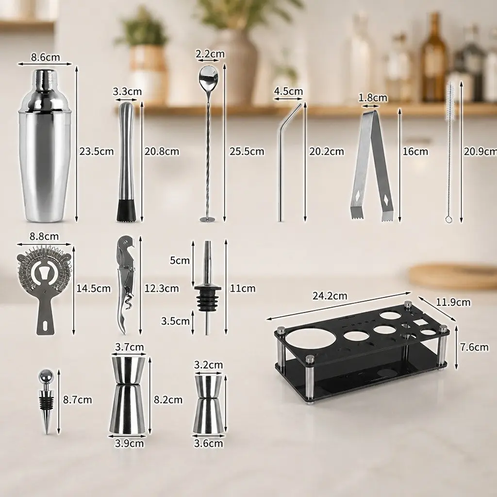 Cocktail Shaker Set 20-Piece Bartending Kit 750ml Mixer Professional Home Bar