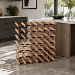 Wine Rack 42 Bottle Storage Pine Wood Steel Frame Organiser Kitchen Cellar Bar