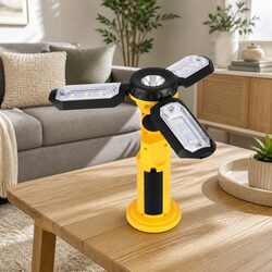 Work Light Rechargeable LED Folding Cordless Lamp Hook Rotation 300LM Yellow