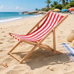 Wooden Beach Deck Chair Outdoor Sun Lounger Folding Patio Furniture Red White