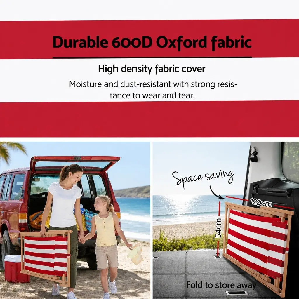 Wooden Outdoor Beach Deck Chair Folding Sun Lounger Red White 54cm Length 87-93cm Width 69-84cm Height