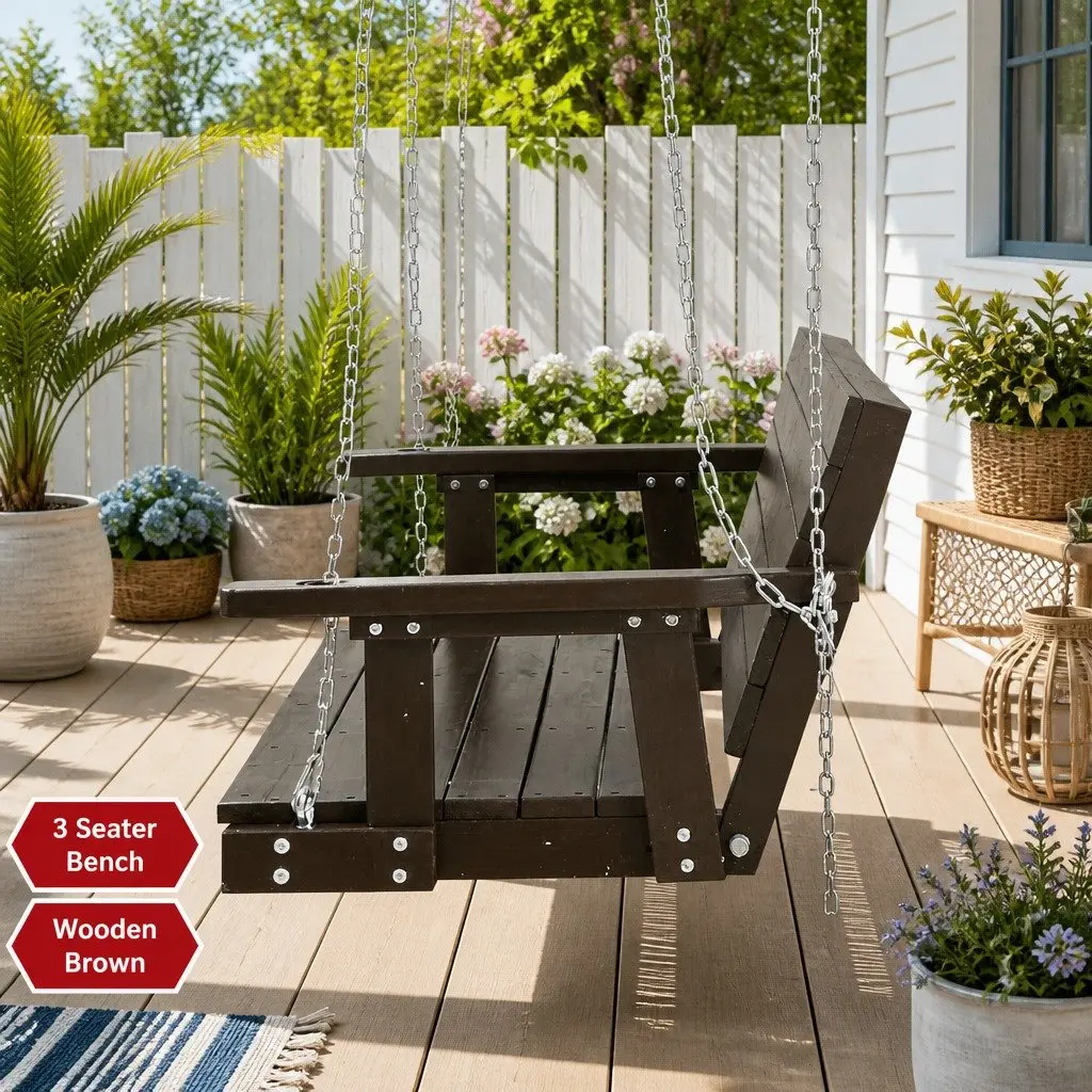 3 Seater Porch Swing Chair Outdoor Garden Furniture Wooden Bench