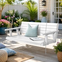 3 Seater Porch Swing Chair Outdoor Hanging Bench Garden Furniture White