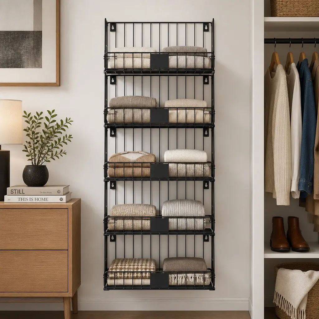 5 Tier Stackable Closet Organizer Hanging Storage Shelves 40cm W x 30cm D x 110cm H