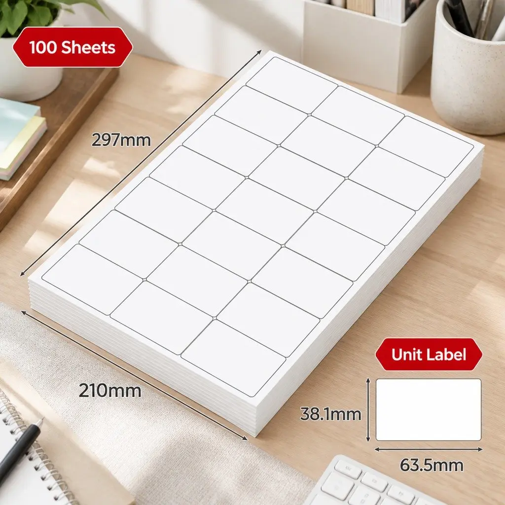 A4 Self Adhesive Label Sheets 100 Pack 21 Labels Per Page White Matte Sticker