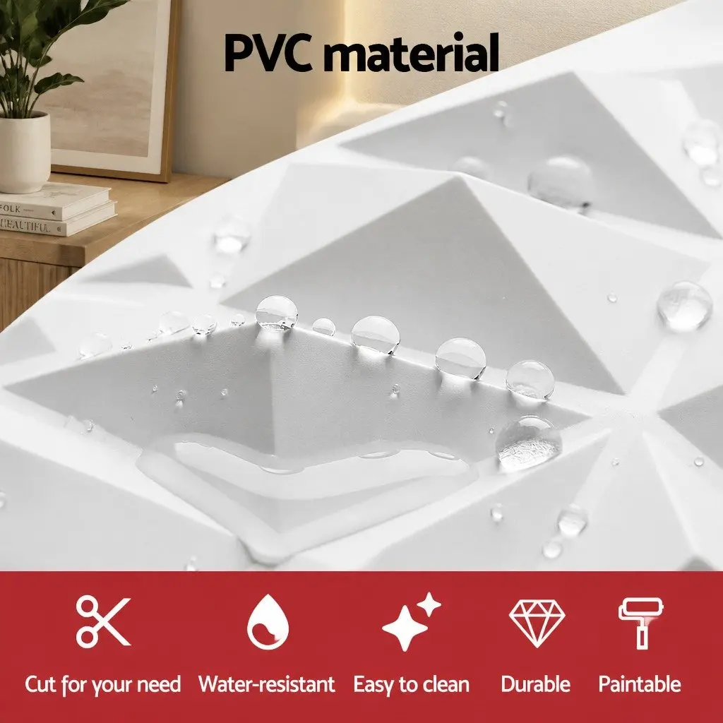 3D Wall Panels Diamond Pattern Decorative PVC Feature Wall 50x50cm Set 15 White