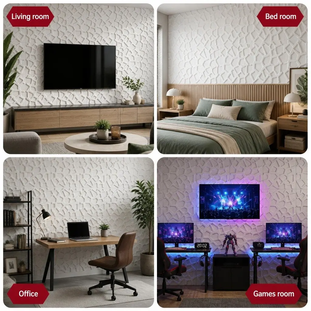 3D Wall Panels PVC Decorative Panels for Feature Wall Home Decor 50x50cm Set of 15