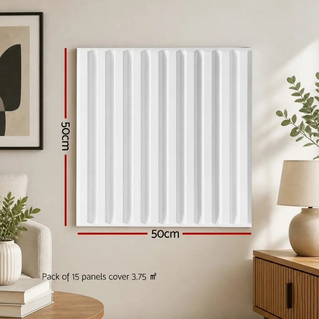 PVC Decorative 3D Wall Panels White 50x50cm Set of 15 for Living Room Bedroom Media Room