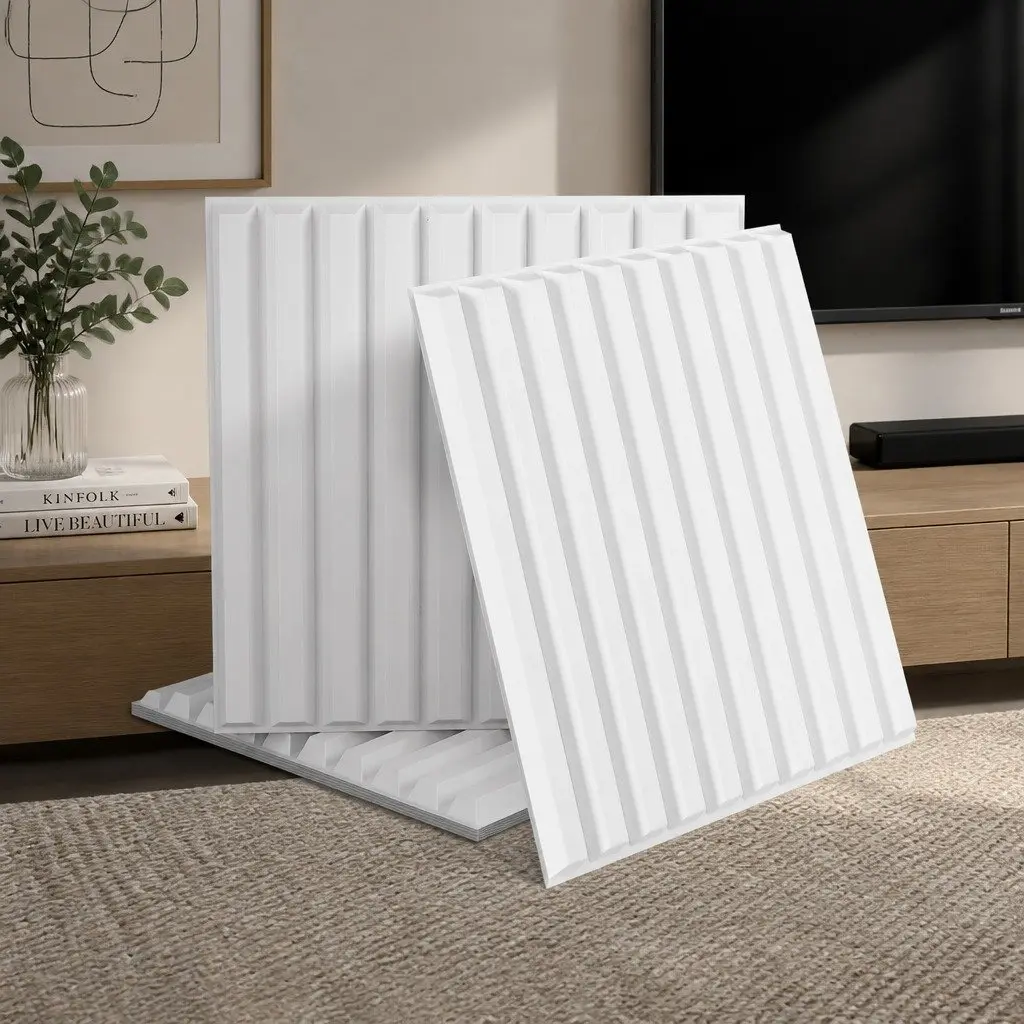 PVC Decorative 3D Wall Panels White 50x50cm Set of 15 for Living Room Bedroom Media Room