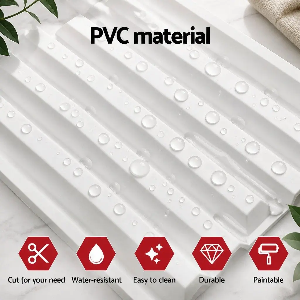 PVC Decorative 3D Wall Panels White 50x50cm Set of 15 for Living Room Bedroom Media Room