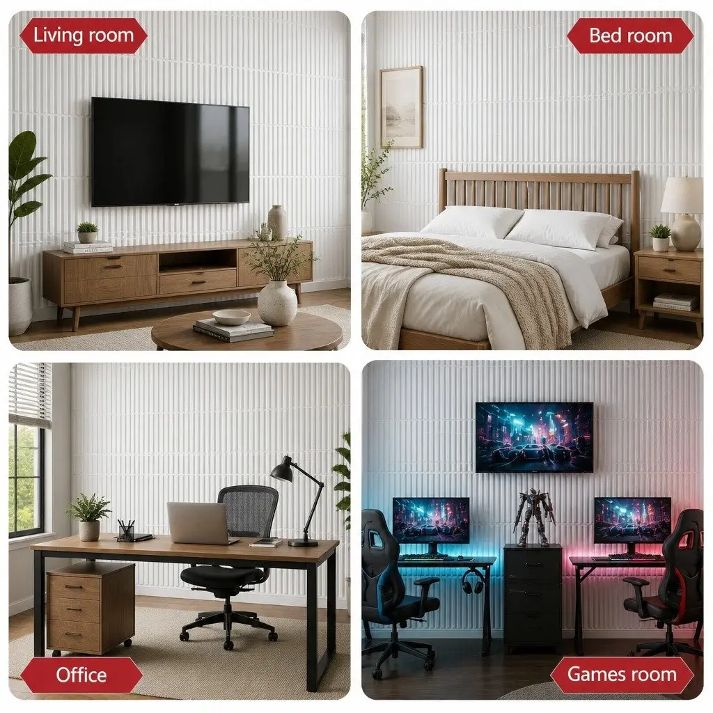 PVC Decorative 3D Wall Panels White 50x50cm Set of 15 for Living Room Bedroom Media Room