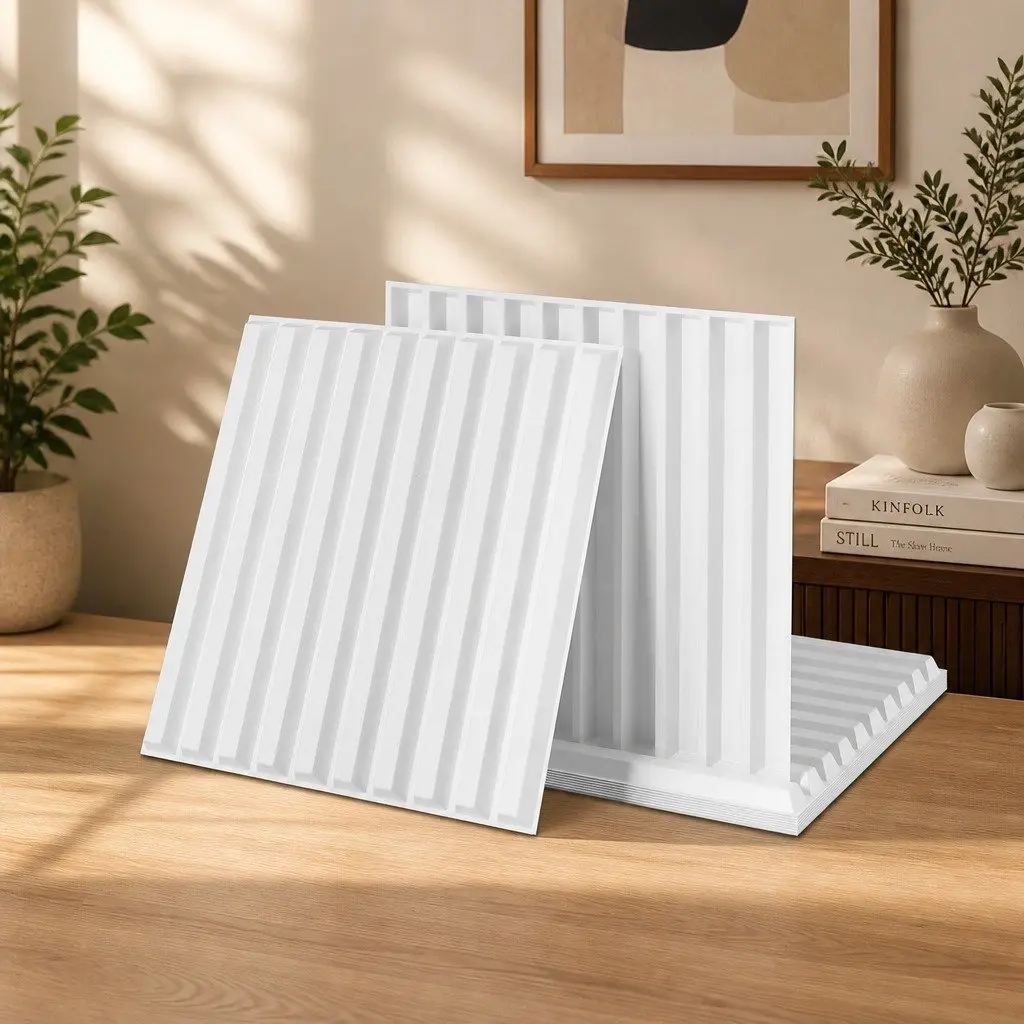 PVC Decorative 3D Wall Panels White 50x50cm Set of 15 for Living Room Bedroom Media Room